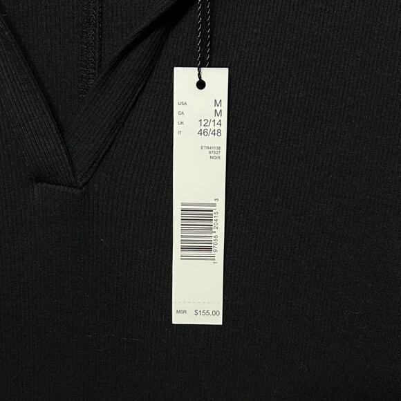 Elie Tahari Pima Cotton Polo Sweater Dress NWT Women's Sz M Black Half Sleeves - Picture 5 of 6